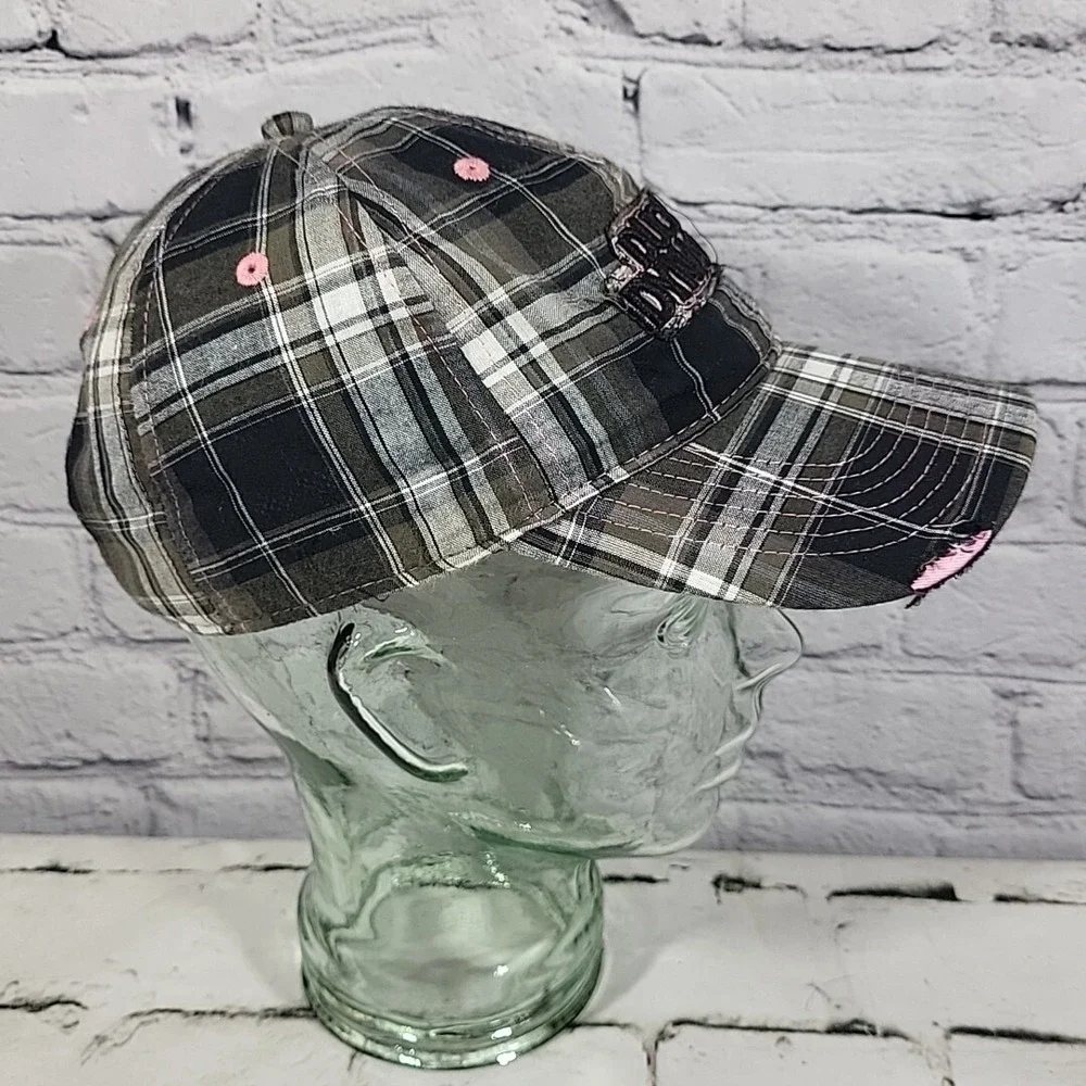 Duck Dynasty Hat Ladies Fit One Size Plaid Distressed Adjustable Ball‎ Cap